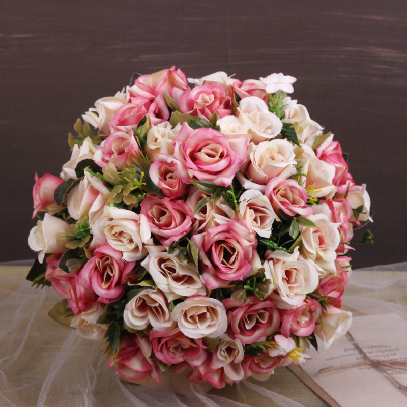 韩式新娘手捧花结婚绸缎永生花仿真红玫瑰花摄影婚礼手捧花束高