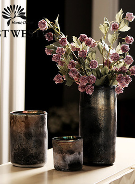 经典复古做旧风磨砂质感玻璃花瓶