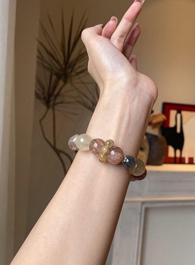 天然水晶紫幽灵月光石手链