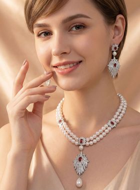 送妈妈珍珠项链礼物锆石贝壳套装