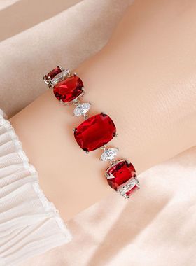 方块锆石冰花切女彩宝手链女手饰