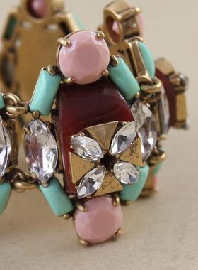 尾货清仓日常配饰首饰复古金色彩色花朵手链 手环手饰女