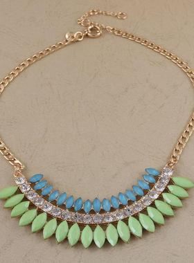 尾货清仓 日常配饰首饰 中古风复古色树脂蓝绿色项链胸口链