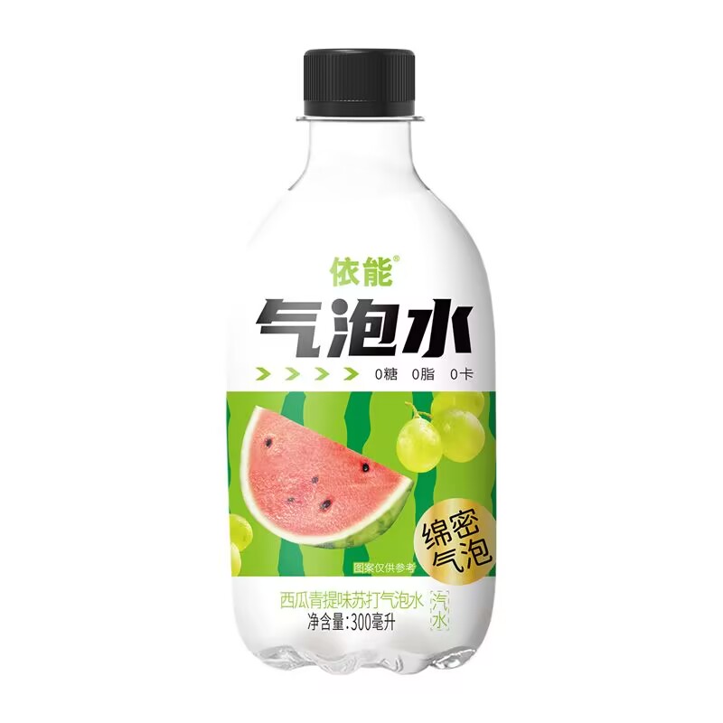 依能西瓜青提苏打气泡水果味饮品0糖0脂0卡休闲碳酸饮料300ml*6瓶 - 图3