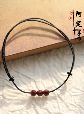 原创简约红虎眼石手链情侣本命年