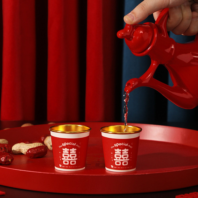 包邮结婚一次性纸杯加厚喜杯子小号50ml婚宴红色金箔敬酒杯婚礼,淘宝优惠券,粉丝福利购,淘宝优惠卷