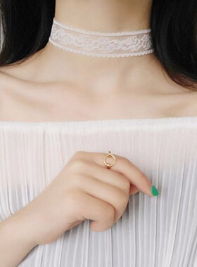 蕾丝玫瑰花边项链气质复古黑色锁骨链项圈女春夏季薄颈带饰品