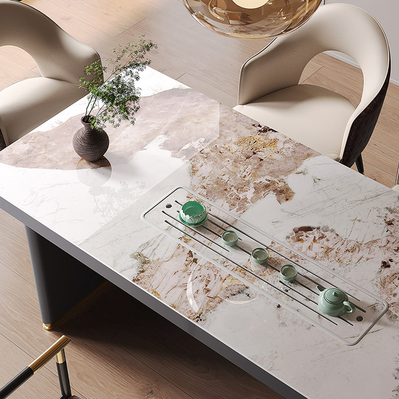 全慕轻奢茶桌现代岩板办公桌简约高级泡茶桌椅组合一体新款大茶台 - 图1