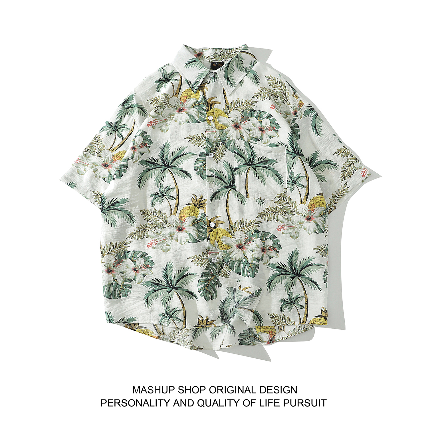 混搭商店ALOHA SHIRTS 夏威夷沙滩度假风椰树印花短袖衬衫男女ins