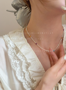 多巴胺女孩彩虹糖豆项链女小众温柔甜美时尚气质潮流颈链锁骨链