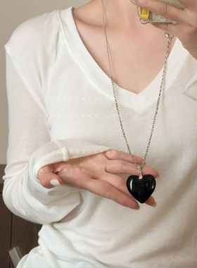 彩色透亮树脂爱心长款OT扣项链女韩国博主同款ins潮流颈链锁骨链