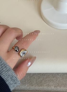 设计感咖啡豆锆石几何金色戒指女复古个性独特时尚潮流指环戒子