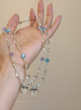 通勤百搭透明爱心串珠项链