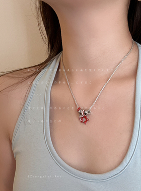 红色滴油星星甜甜圈流苏项链女小众高级感气质时尚潮流颈链锁骨链