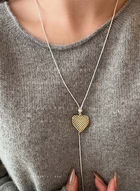 简约百搭抽拉爱心项链女气质独特时尚小众轻奢复古潮流颈链毛衣链