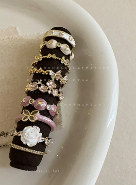 紫色滴油花朵蝴蝶戒指女小众高级感轻奢个性时尚精致百搭耳环耳饰