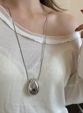 欧美夸张几何椭圆光面金属吊坠项链耳钉女个性时尚百搭颈链毛衣链