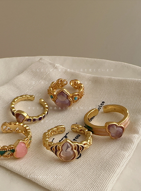 紫色葫芦花边金属戒指女古法国潮文艺复古时尚气质百搭指环戒子