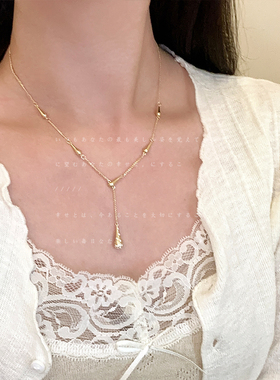 简约设计感锆石水滴流苏项链女复古轻奢优雅时尚百搭颈链锁骨链