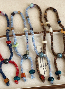 秋冬新款彩色针织毛线串珠抽拉项链时尚潮流气质百搭颈链毛衣链