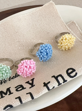 彩色多巴胺串珠花朵开口戒指女甜美清新时尚气质通勤百搭指环戒子