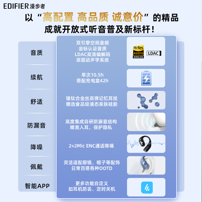 EDIFIER/漫步者Comfo Solo蓝牙耳机挂耳式气传导不入耳开放式运动