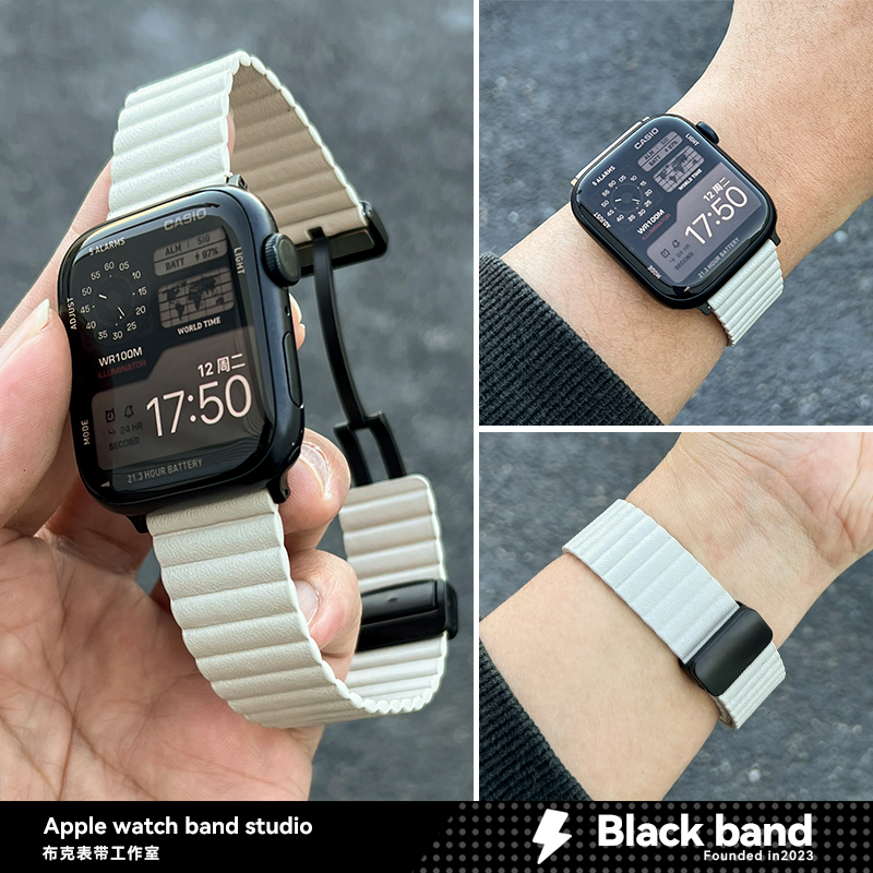 适用苹果手表ultra2褶皱纹applewatch表带s8磁吸折叠s9男s7iwatch - 图0