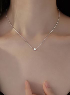 999纯银方糖项链2024小众女锁骨链高级