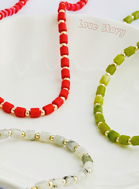【Love Story Office 爱记】天然清新石筒珠串珠度假百搭锁骨项链