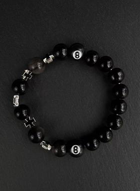 CGYYDS自主黑八珐琅小十字架串珠银耀石平衡黑曜石手串手链饰品