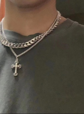 冲哥自主十字架古巴链情侣纯银项链男潮高级小众ins嘻哈配饰