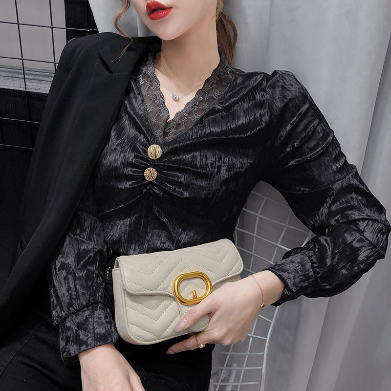 2020秋季新款丝绒淑女气质内搭小衫 黛娜怡蕾丝衫/雪纺衫
