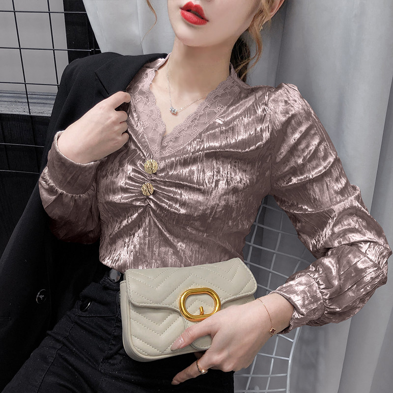 2020秋季新款丝绒淑女气质内搭小衫 黛娜怡蕾丝衫/雪纺衫