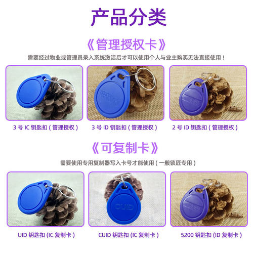 IC卡扣UID门禁卡CUID感应钥匙扣小区物业主电梯卡考勤卡校园一卡通学生卡水卡食堂饭卡滴胶卡cpu卡芯片智能卡 - 图2