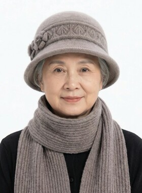 中老年加厚保暖帽子女秋冬兔毛针织盆帽冬季老人妈妈帽老太太帽子