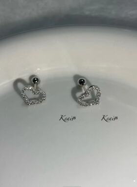满钻镂空爱心螺丝耳钉钛钢卡通