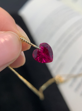 珠宝平替炽热爱心项链925银镀金灵动樱桃红宝吊坠锁骨链