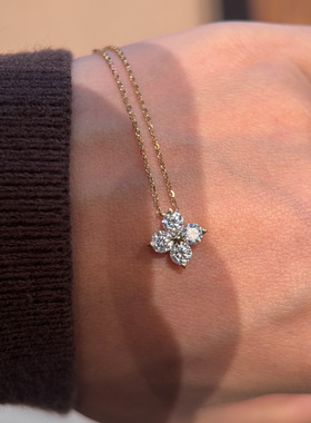龙心同款925银爆闪星钻项链日系莫sang四叶草吊坠锁骨链珠宝平替