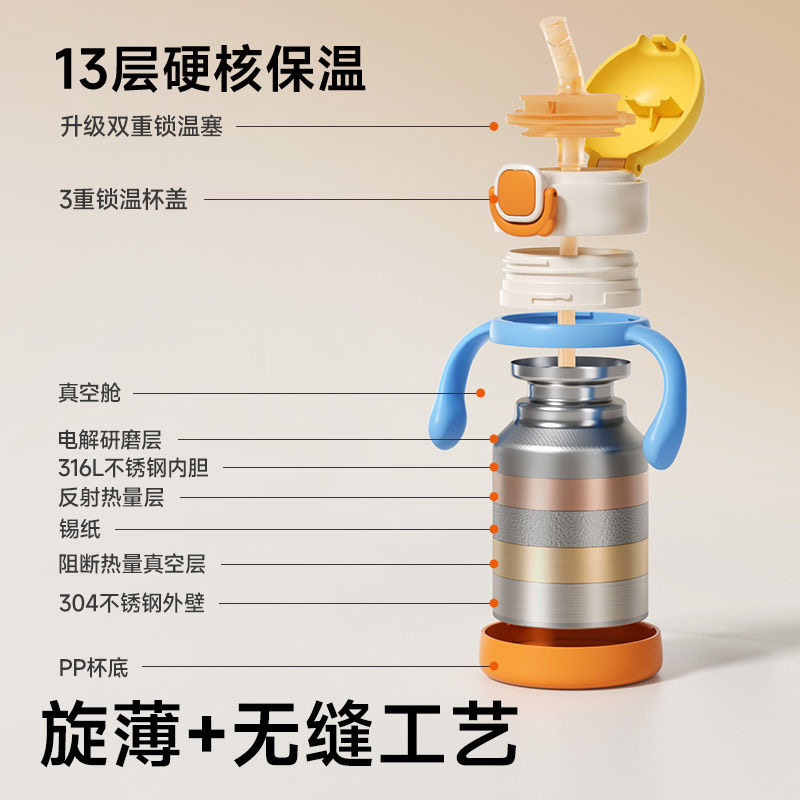 如山儿童保温杯宝宝吸管杯小月龄学饮杯奶瓶幼儿园316L不锈钢水杯,淘宝优惠券,粉丝福利购,淘宝优惠卷