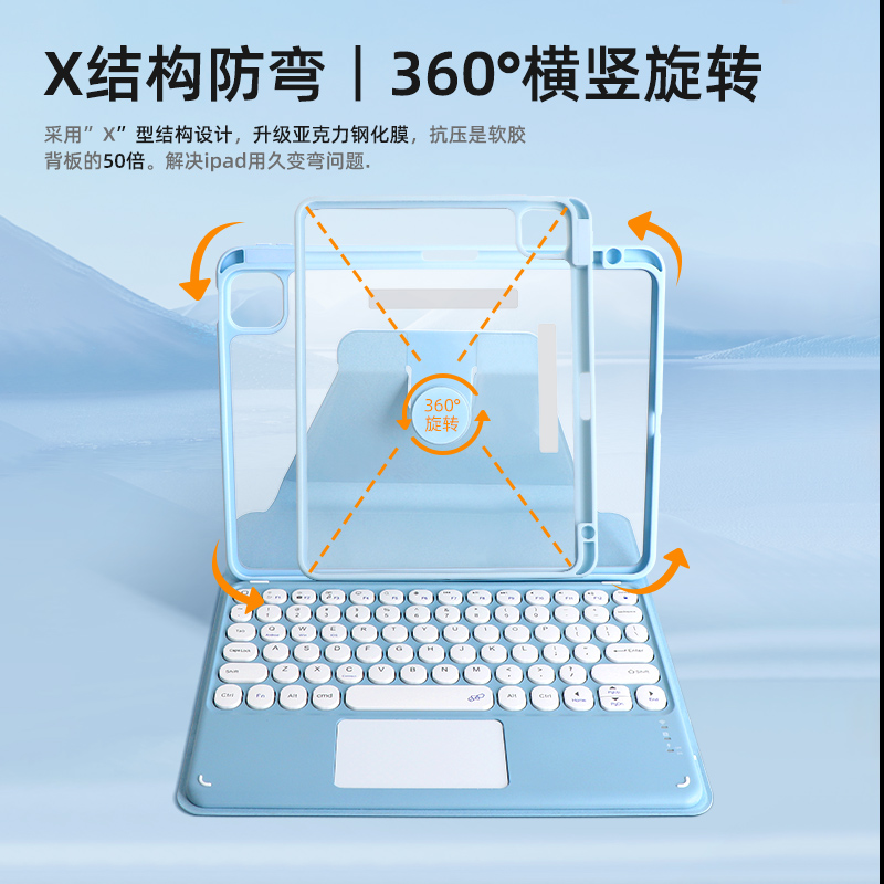 适用于苹果ipadair4键盘保护套air5妙控键盘pro11保护壳带笔槽2021平板9代蓝牙12.9寸一体式鼠标套装横竖旋转-图0