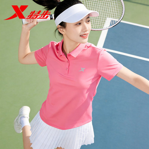 特步polo衫女短袖2026新款夏季透气速干翻领半袖正品女士运动上衣 - 图0