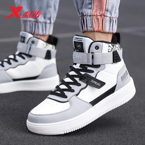 特步男鞋秋季2025新款高帮板鞋官方旗舰店正品青少年学生运动鞋男 - 图1
