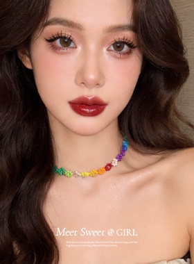 多巴胺彩色串珠花朵choker项链女