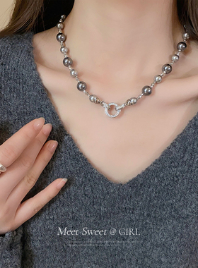 真多麻灰色珍珠颈链项链