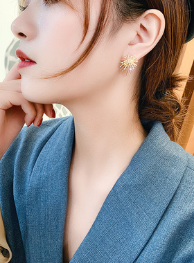 s925银针欧美夸张耳钉烟花高级感