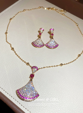 重工奢华扇形耳钉项链套装