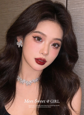 镶钻蝴蝶耳钉项链套装女