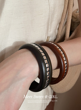 民族风复古木质铆钉手镯
