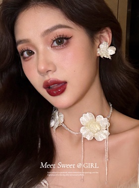 花朵蝴蝶结流苏choker项链女