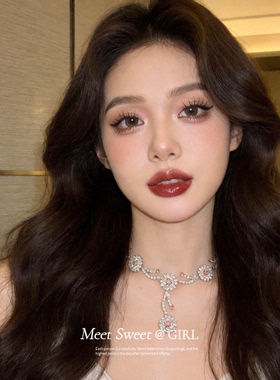 奢华镶钻花朵流苏耳钉项链套装女